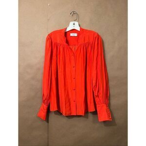 Frame Silk Button-Up in Tomato. MSRP: $428 *note small stain